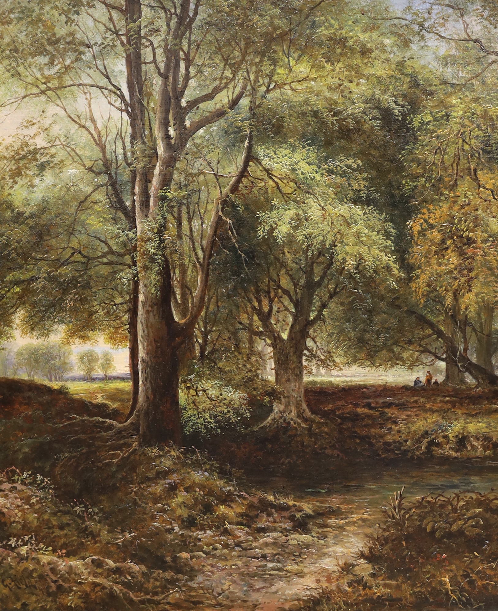 George Fielding (19th. C), pair of oils on canvas, Woodland encampments, each signed, 75 x 62cm